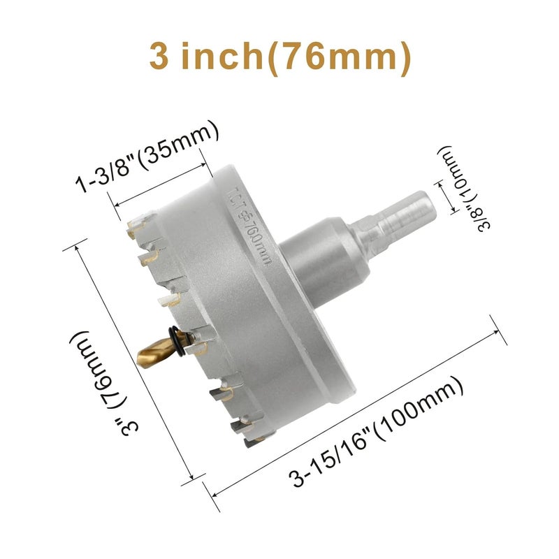 dashap 3''(76mm) TCT Hole Saw Kit,Tungsten Carbide Hole Saw Drill Bit with Titanium-Plated Pilot Drill bit for Hard Metal,Alloy,Aluminum,Stainless Steel,Plastic,Iron - Image 2